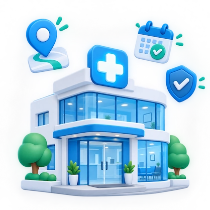 Clínica moderna con iconos de salud